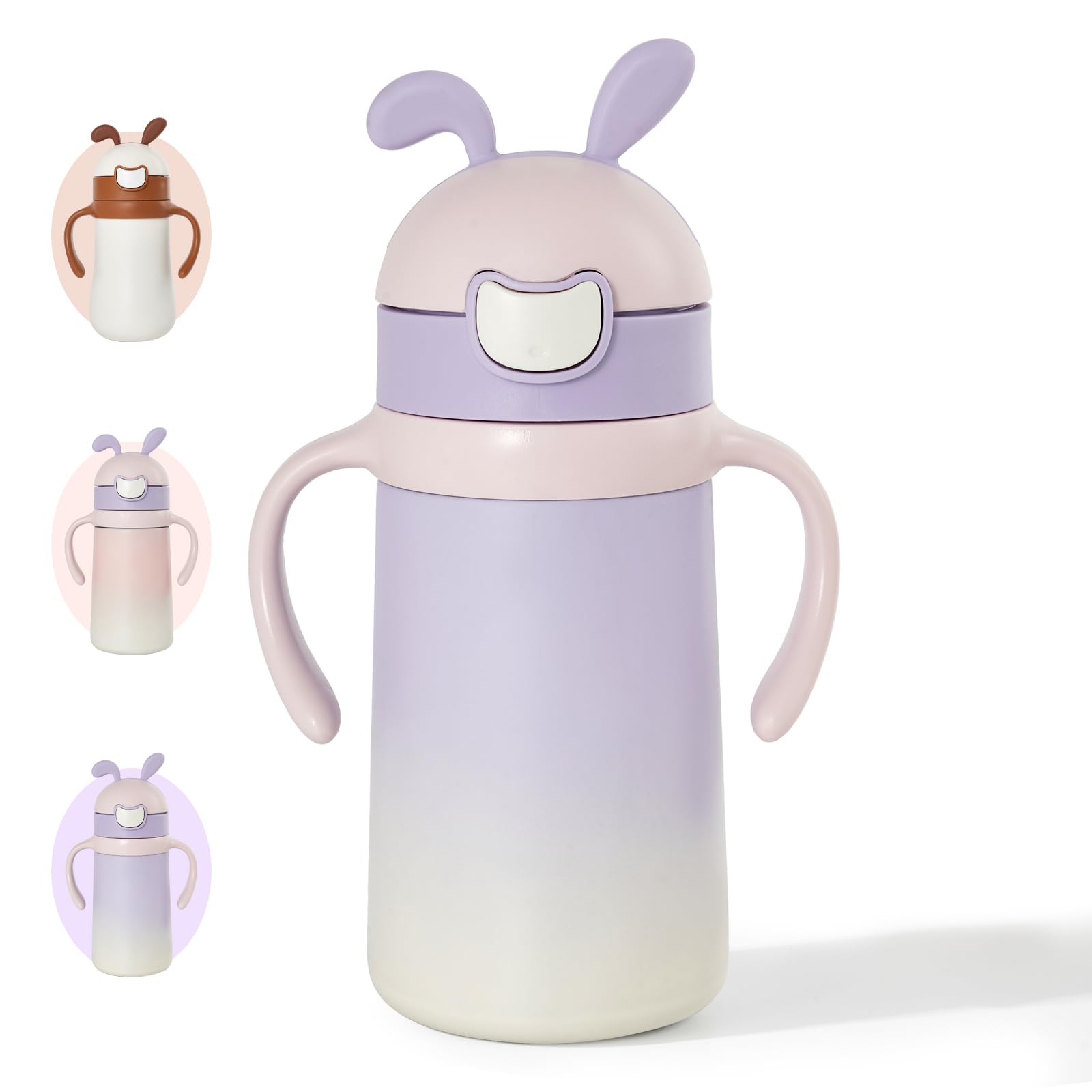 Photo 1 of 12oz Water Bottle Leak-Proof Water Bottle with Handle Stainless Steel Vacuum Insulated Water Bottle with Straws PURPLE