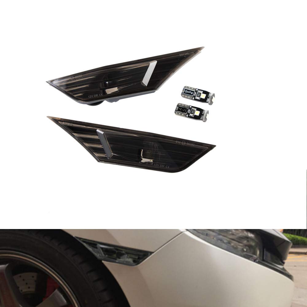 KURL-T Black Smoked Lens Front Side Marker Lamp Housings for Honda Civic JDM Sedan Coupe Hatchback 10th Gen 2016-2020 With 2Pcs T10 Light Bulbs