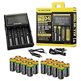 16 Pack EdisonBright EBR70 700mAh type 16340 rechargeable CR123A RCR123A 3.7v li-ion batteries with Nitecore D4 smart digital battery charger digicharger for home & car bundle