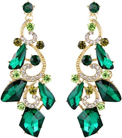 JoinMe Women' s Artistic Wedding Bridal Irregular Crystal Chandelier Dangle Pierced Earrings Green