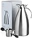Stainless Steel Coffee Carafe - Insulated Thermal Carafe - 68 oz Thermos Pot for Coffee Tea or Hot Water - Insulated Double Walled Vacuum Dispenser with Free Bottle Brush & Milk Pitcher [3 Piece Set]