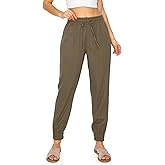 Cali1850 Women's Linen Joggers Pants - Oceanside Drawstring Elastic Waist Casual Lounge Tapered Leg Trousers with Pockets