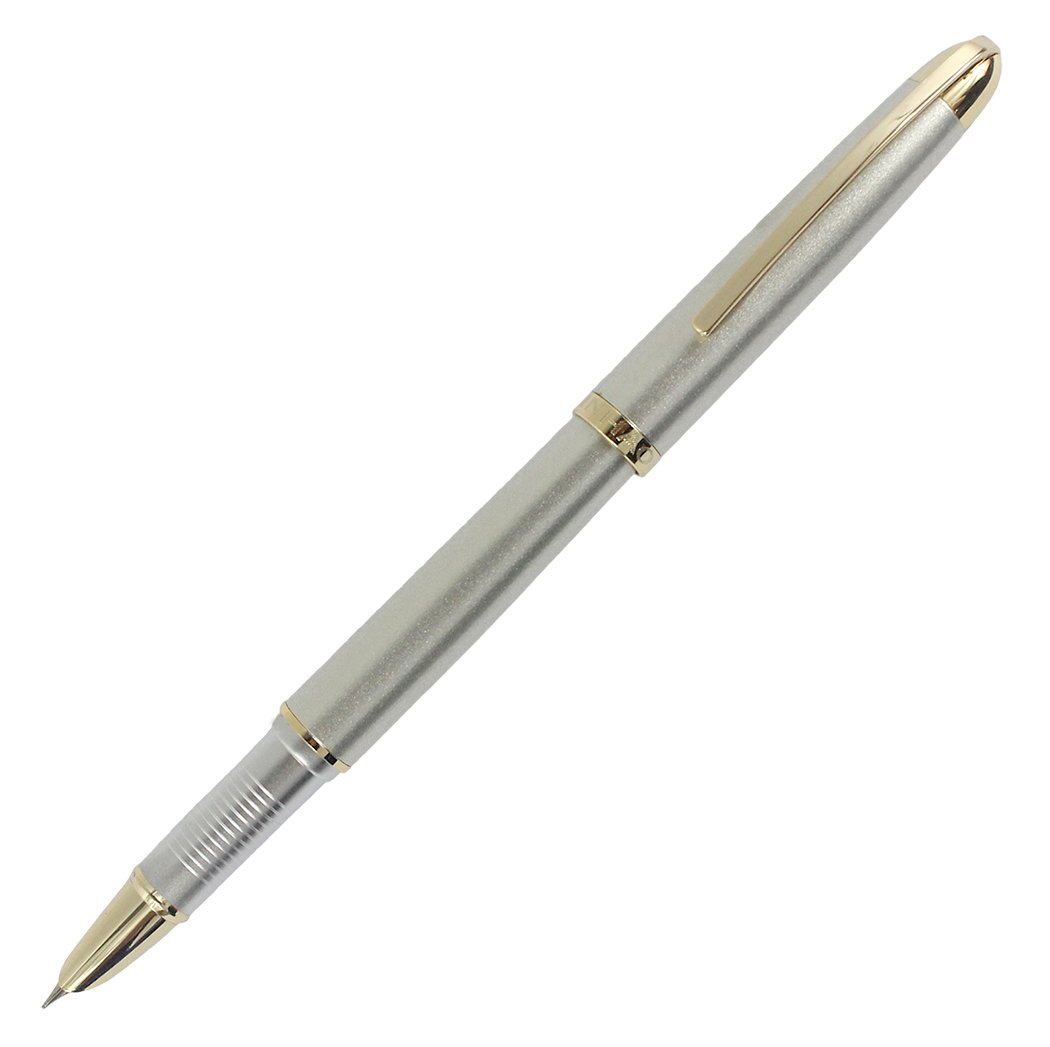 Gullor Executive Fountain Pen Jinhao 606 with Golden Clip Fine Nib - Silver