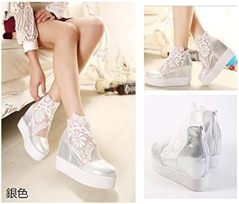 Amazon ノーブランド品 ファッション レディースシューズ レース 美脚 スニーカー 厚底靴 インヒール 韓国風 カジュアル 銀色 24 5 スニーカー