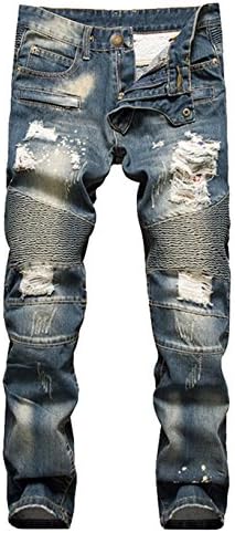 Ameyda Men's Vintage Biker Jeans Ripped Distressed Denim Pants With Holes