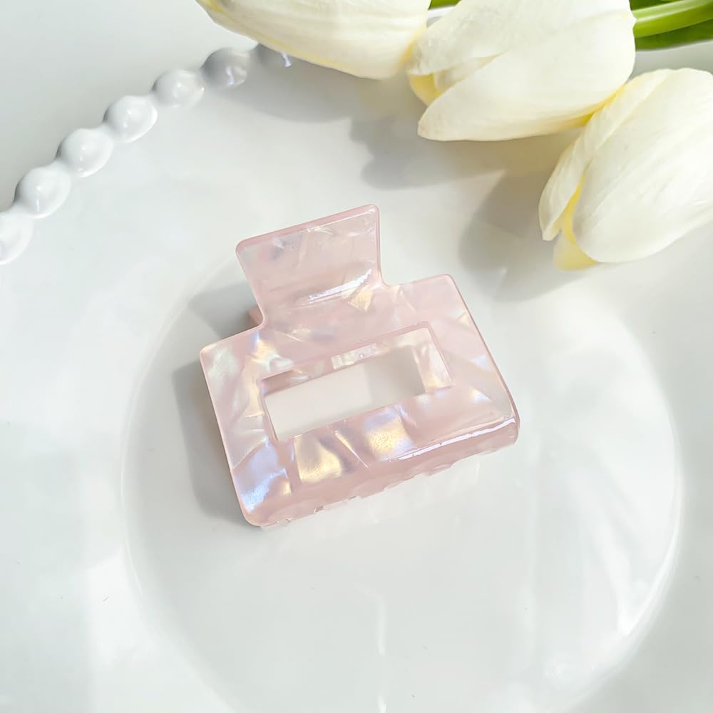 Women's Hair Clips, Small Square, Non-Slip Hair Clip, Small Claws, Hair Clips for Women and Girls, Hair Clips for Thin Medium Thick Hair, Hair Styling Accessories, Pink