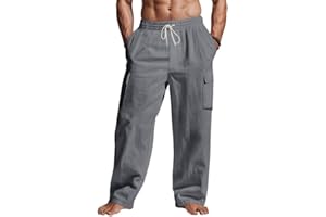 TRFIC Mens Casual Cargo Pants Summer Vacation Lightweight Drawstring Pants Elastic Waist Beach Yoga Trousers with Pockets