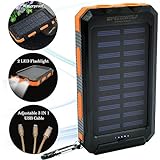 SPEEDWOLF 15,000MAH Waterproof Powerbank Dual USB Portable Chargers Solar power bank battery for Iphone android cellphones with 3in1 USB cable and 2LED flashlight for Emergency Outdoor Camping Travel