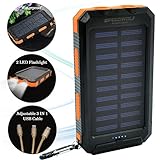 SPEEDWOLF 15,000MAH Waterproof Powerbank Dual USB Portable Chargers Solar power bank battery for Iphone android cellphones with 3in1 USB cable and 2LED flashlight for Emergency Outdoor Camping Travel