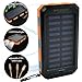 SPEEDWOLF 15,000MAH Waterproof Powerbank Dual USB Portable Chargers Solar Power Bank Battery for iPhone Android cellphones with 3in1 USB Cable and 2LED Flashlight for Emergency Outdoor Camping Travel