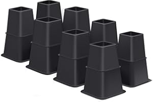 ANNKUT Bed Risers 8 inch Heavy Duty,Elevation in Heights 3, 5, 8 Inch，Adjustable Furniture Risers for Chair Table and Desk Legs Lifting (8 Pack, Black)