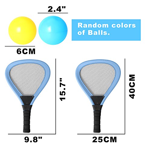 rainbow yuango Pack of 2 15'' Badminton Tennis Rackets Kit with 2 Balls Junior Sports Elastic Mesh Badminton Racquets Set for Kids Outdoors Play Game Toy(596-Blue)