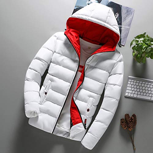 LISTHA Men's Winter Down Coat Hooded Zipper Jackets Pocket Solid Warm Outwear White - Thumbnail 3