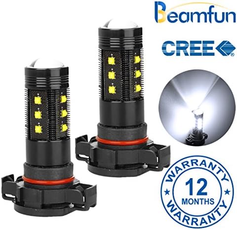 BEAMFUN H16 5202 TYPE 1 LED DRL Fog Light Bulbs CREE XB-D Chipset 15-SMD 75W 6500K with Projector Lenses, White Color, 2 Pack