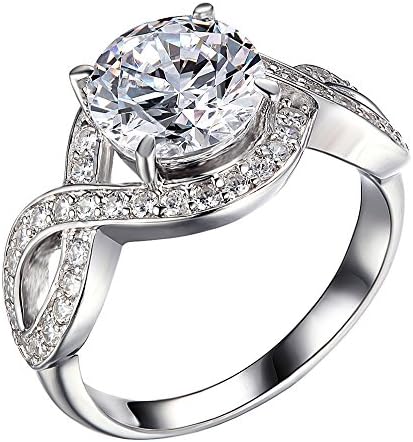 Lourve 14k White Gold Plated 925 Sterling Silver Engagement Ring Round Cut CZ Simulated Diamond Knot Swirl (7.5, cubic-zirconia)