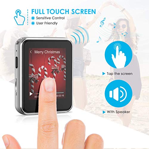 Kingbox Mp3 Player with Bluetooth, Music Player with Clip Supports Full Touch Screen, Built-in Speaker, HiFi Lossless Mp3 Music Players with FM Radio, Voice Recorder (8GB, Up to 128GB)