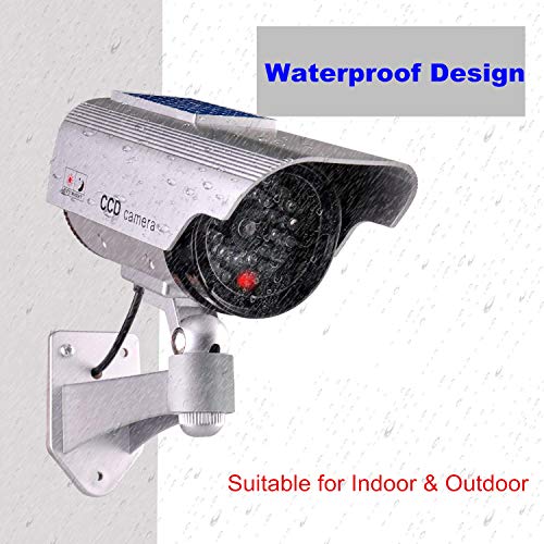 Solar Powered Dummy Security Camera, Bullet Fake Surveillance System with Realistic Red Flashing