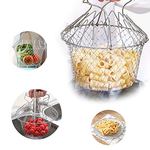 12 in 1 Foldable Basket/Stainless Steel Steam Rinse Strain Fry Strainer Net/Food Strainer/Fruits Flexible Utensil Blossom Cook Net Gadgets