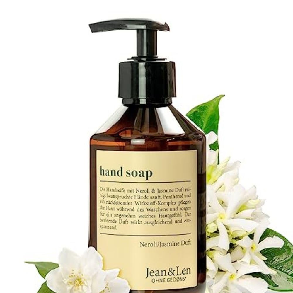 Jean & Len Neroli & Jasmine Hand Soap, Gently Cleans Hands, Liquid Soap in Pump Dispenser for Pure and Nourished Hands, Charming Fragrance, No Parabens, Silicone & Microplastic, Vegan, 250 ml