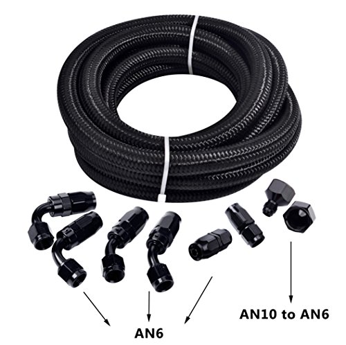 ESPEEDER 10Ft 6AN Fuel Cell Gas Tank 3/8 Nylon Braided Oil Hose Line+ 8PCS AN6 Fittings Adapters Kit - Thumbnail 2