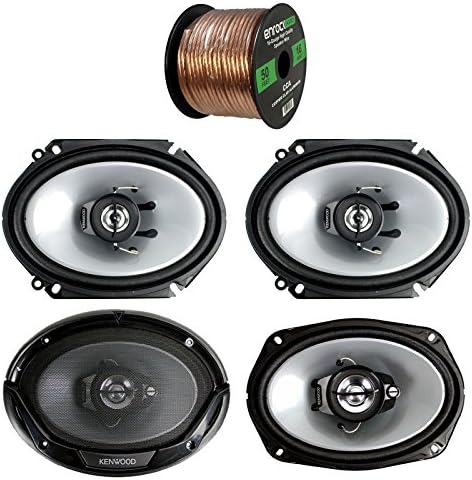 2 Pair Car Speaker Package of 2X Kenwood KFCC6866S 6x8 250 Watt 2-Way Sport Black Coaxial Speakers + 2X KFC6965S 6x9 400 Watt 3-Way Audio Speaker + Enrock 16g 50 Ft Speaker Wire