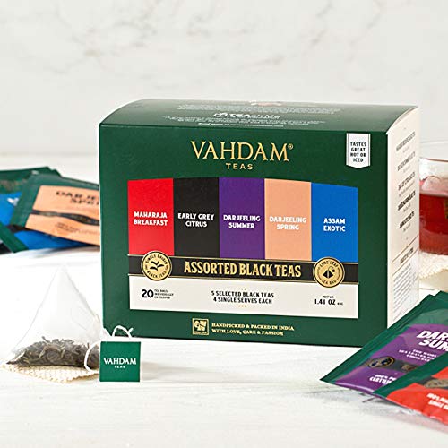 VAHDAM, Schwarzer tee Probierset | 5 Geschmacksrichtungen, 20 Teebeutel | Teesortenpackung, Langblatt Pyramide Schwarzer Teebeutel | Geschenke Für Frauen & Männer | SchwarzTee Sortiment – Bild 5