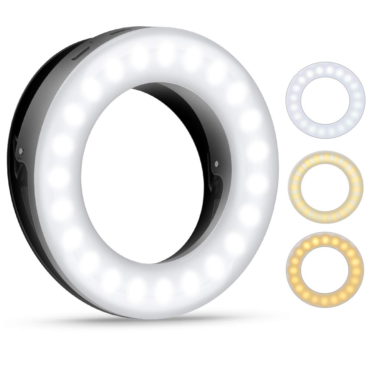 Criacr Selfie Ring Light, 40 LED USB Rechargeable Selfie Fill-Llight, 3-Level Brightness Clip-on Circle Light, Night Selfie Enhancing Ring Light, for Smartphone Laptop, Makeup, Streaming (Black)