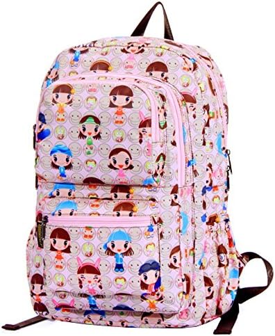 Uniui Cute Cartoon Elementary and Middle School Bags Casual Daypack Laptop Rucksack Waterproof Travel Backpack Suitable for 8-13 years old School Students Boys Girls Daily Use (Pink Doll)