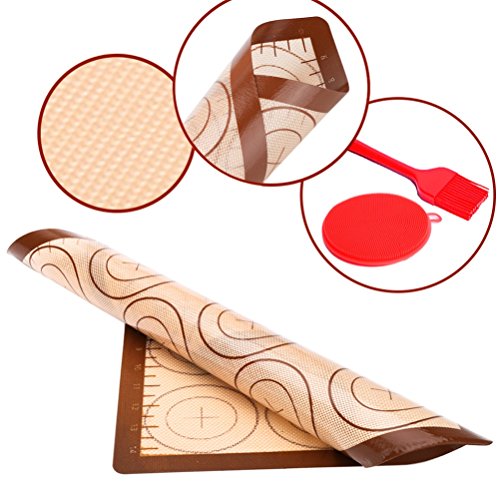 Silicone Baking Mat - Heat Resistant Non-Stick 16" x 11.5" Silicon Liner for Bake Pans & Rolling, Basting/BBQ/Pastry, Free Gift - Dishwashing Brush Scrubber Set - Thumbnail 5