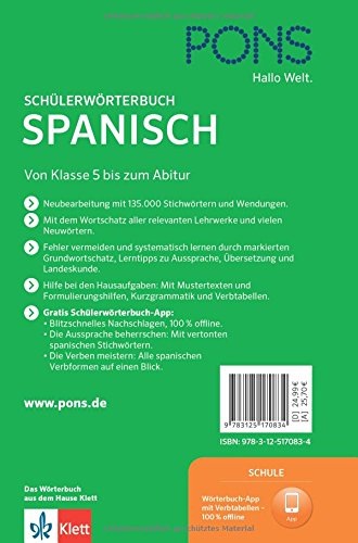 Pons Schülerwörterbuch Spanisch Buch Mit App Spanisch - 