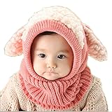 Bolayu Winter Baby Kids Girls Boys Warm Woolen Coif Hood Scarf Caps Hats Pink