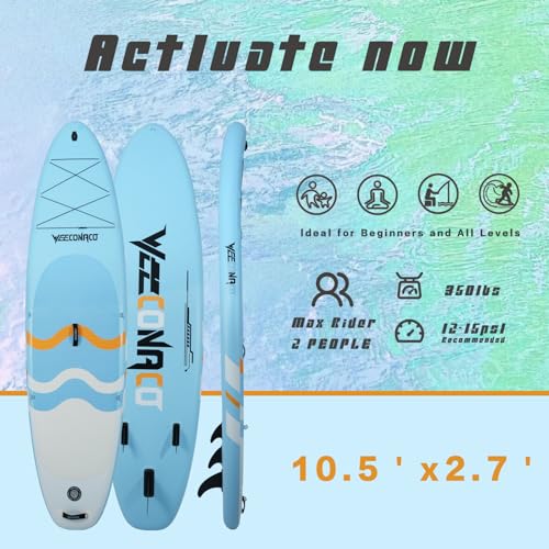 Weeconaco 10'6 inch Sup Board Set, 320 cm Stand Up Paddling Board, Inflatable, Advanced, 200 kg, Complete Accessories, Adjustable Paddle, Beginner, with Universal Camera Mount