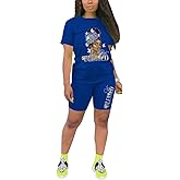 PINSV Women's 2 Piece Outfits Summer Printing Bodycon Short Pants Workout Sets