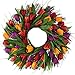 Wofair Tulip Wreath Artificial 17 Inch for Front Door, Fake Spring Silk Flower with Green Leaves Real Sere Vines Home Wall Wedding Office Party Fistival Welcome Decor
