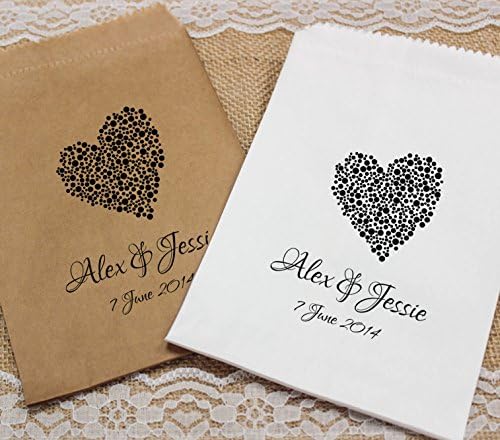 Made by Mika Personalised Wedding Sweet Bags DOT HEART Candy Cart Wedding Favours Confetti Engagement (30, Brown kraft)