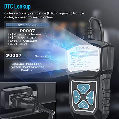 Code Reader, Automotive Check Engine Light OBD2 Scanner, Romondes RD100