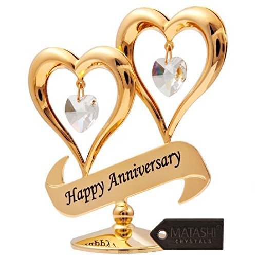 Matashi 24k Gold Plated Happy Anniversary Double Heart Table Top