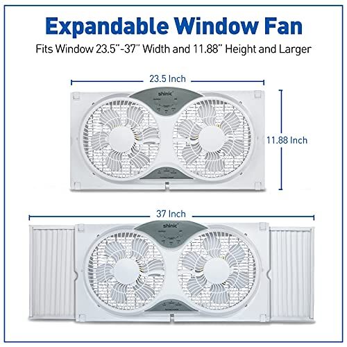 shinic 9" Blades Twin Window Fan with Reversible Airflow, Remote