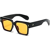 EYLRIM Square Frame Sunglasses for Women Men Trendy Thick Frame Rectangle Sun Glasses Black Shades