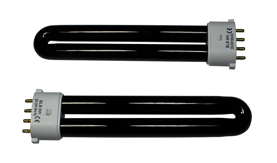DuraBulb 2 x 9 Watt Long-Life UV Blacklight Bulb Ultraviolet 4-Pin Tubes for 9W Fake Money Detectors & Bank Note Checkers