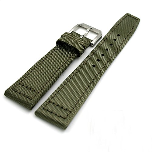 20mm 21mm 22mm Canvas Leather Watch Band Strap Fits For IWC PILOT'S WATCHES (21mm, light green(Silver Buckle))