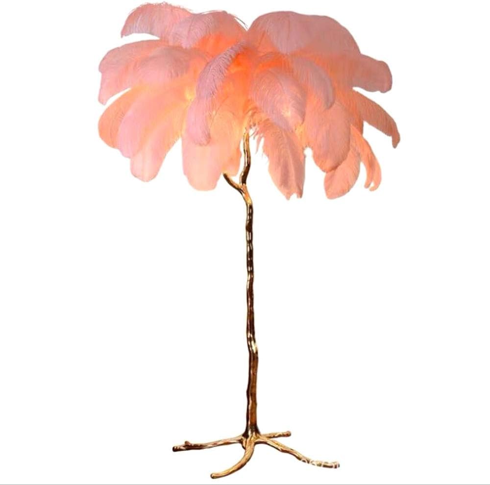 Hlidpu Feathers Floor Lamp, Feathers Floor Light, Standing Lamp for Living Room Bedroom, Long Lifespan High Lumens Floor Light, E14,5 Lights,Pink,110120CM