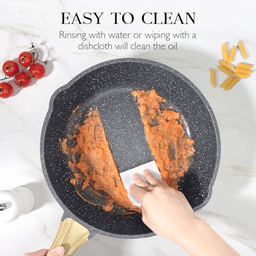 GiPP Nonstick Deep Frying Pan - 24cm Saute Pan with Lid Granite Induction Cookware, Non Stick Woking Pan Skillet, Dishwasher Safe, PFOA PFOS APEO Free (Gray)