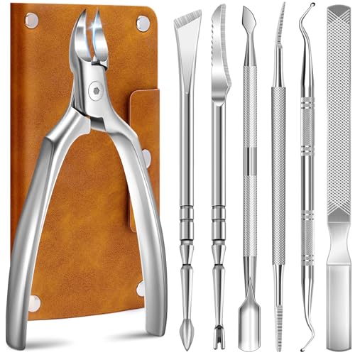 Nail Clippers for Thick & Ingrown Toenails Set, 7-in-1 Stainless Steel Manicure Nail Scissors, Sharp Nail Clippers for Thick & Ingrown Toenails, Professional Luxury Pedicure Set