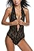 Avidlove Women One Piece Lingerie Lace Teddy Babydoll V Neck Halter Bodysuit Jumpsuit Black M