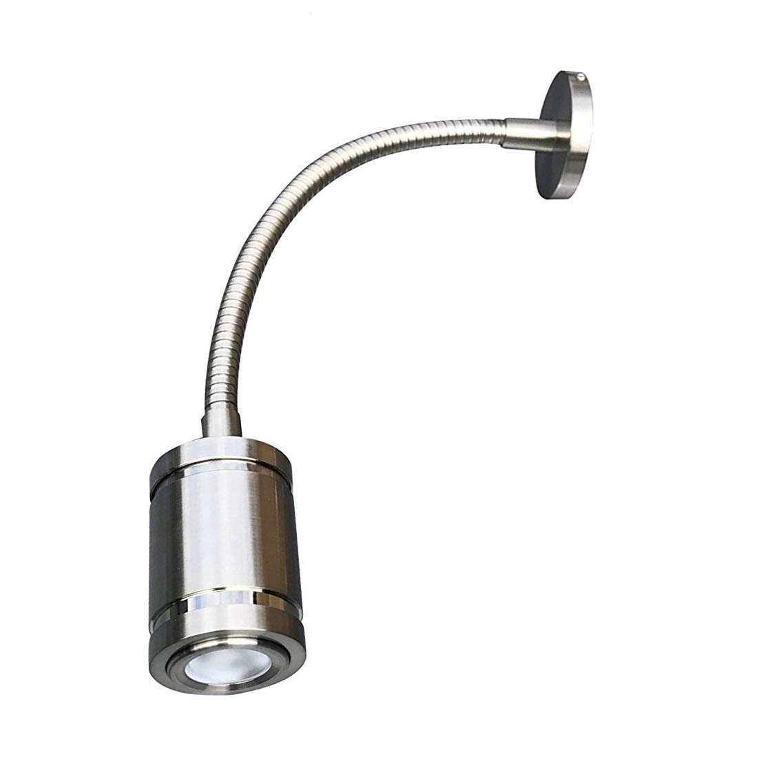 lighteu 12V/24V 1.5W Gooseneck Wall LED Reading Light F1-Long Spotlight with Push Lens Switch Chrome Finish Wall Light Bedside Light Boat Yacht Caravan RV