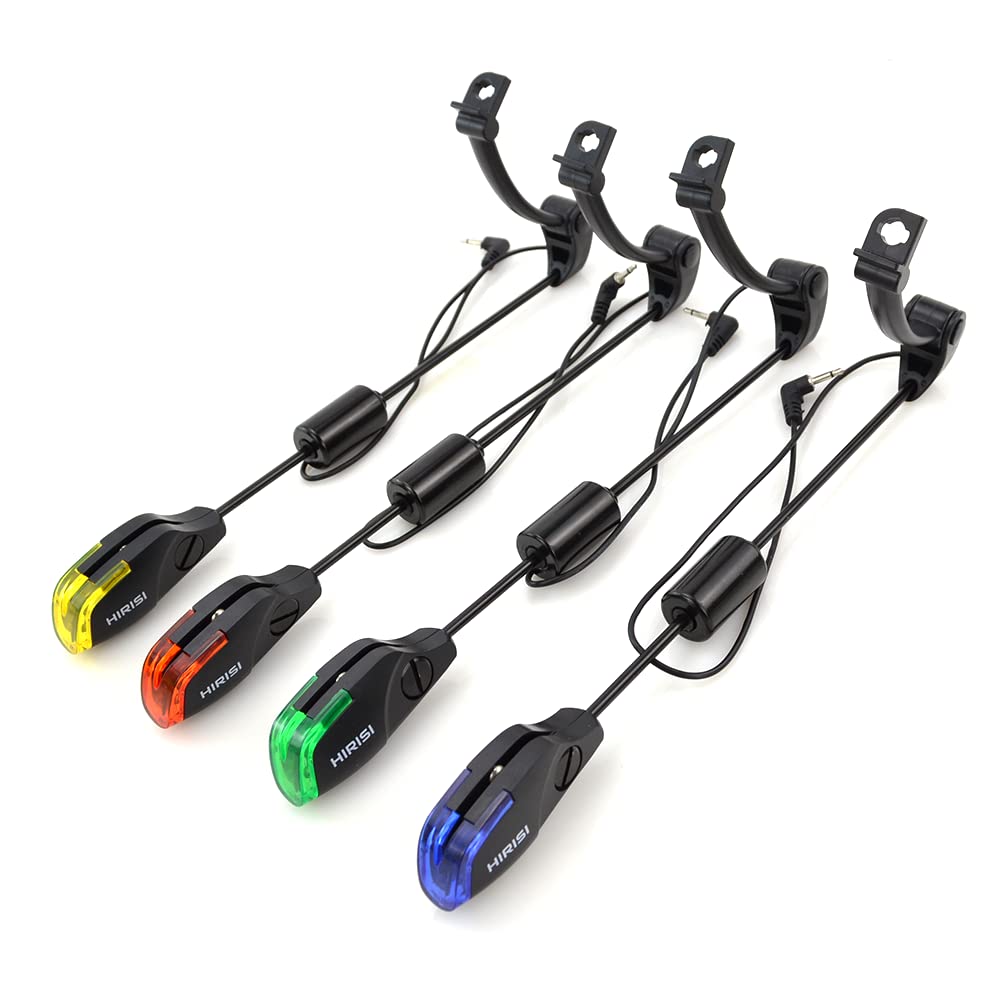 Hirisi Tackle Carp Fishing Swingers, LED Alarming, Bite Indicator Set Red Yellow Blue Green 4 In Case
