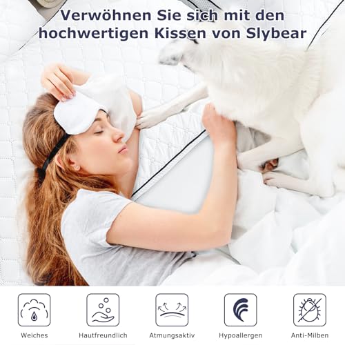 Slybear Pillow 40 x 80 cm, Set of 2, Orthopaedic Side Sleeper Pillow with Premium Filling, Breathable Neck Pillow, Sleeping, Seat, Bed, Sofa Cushion for Allergy Sufferers, Soft and Supportive Washable