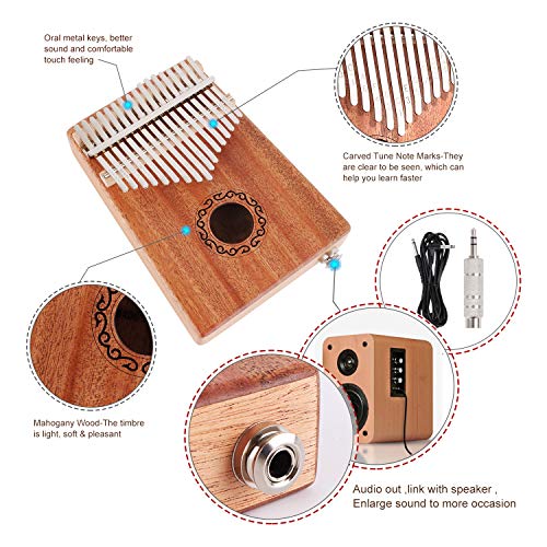 CXhome Electric Kalimba 17 Key Thumb Piano,Mbira African Mahogany Finger Piano Pickup with 6.35mm Audio Interface Sanza Hand Kit, Likembe Musical Instruments for beginners or professioners