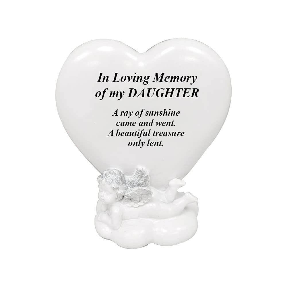 Memorial Heart Plaques Grave Cherub Ornaments - Personalised Grave Decoration Plaques, Cherub, Engraved with Remembrance Quotes in Loving Memory of your Special Ones (Daughter)